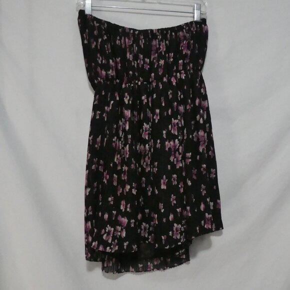 XAI | large | Strapless Fully Lined Sheer Black Floral Dress | Purple Flowers - Picture 2 of 16